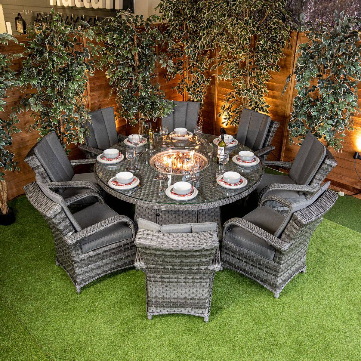 Serena Tokyo 8 Seater Fire Pit Dining Set - Rattan Garden Furniture Essex